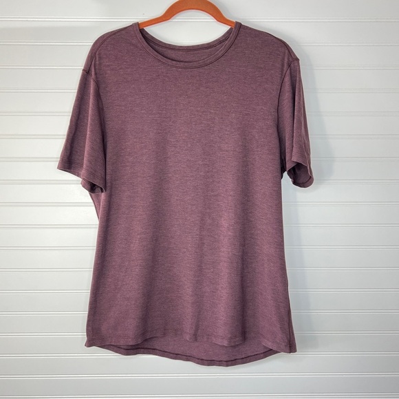 Lululemon Fundamental Short Sleeve Crew Stretch Tee Mens M Heathered Burgandy - Picture 1 of 11
